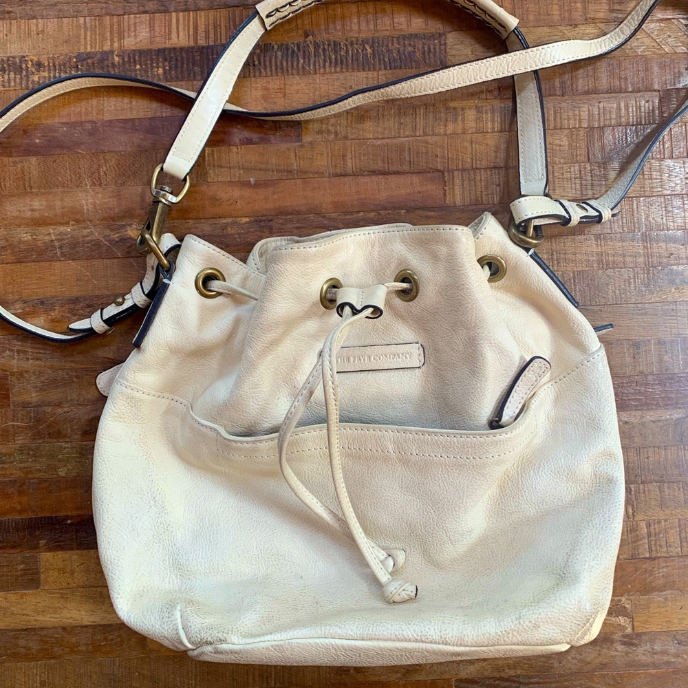 Frye White Leather Drawstring Bag